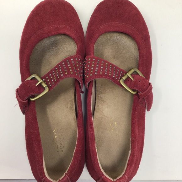 Vionic Goleta Studded Suede Mary Jane Flat Red/Burgundy Orthopedic Size 8 - Picture 7 of 9